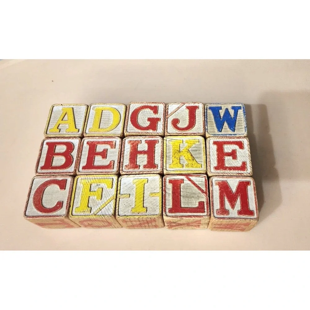 1950'S VINTAGE HALSAM ALPHABET BLOCKS IN‎ original BOX Set Of 15 Blocks #3015
